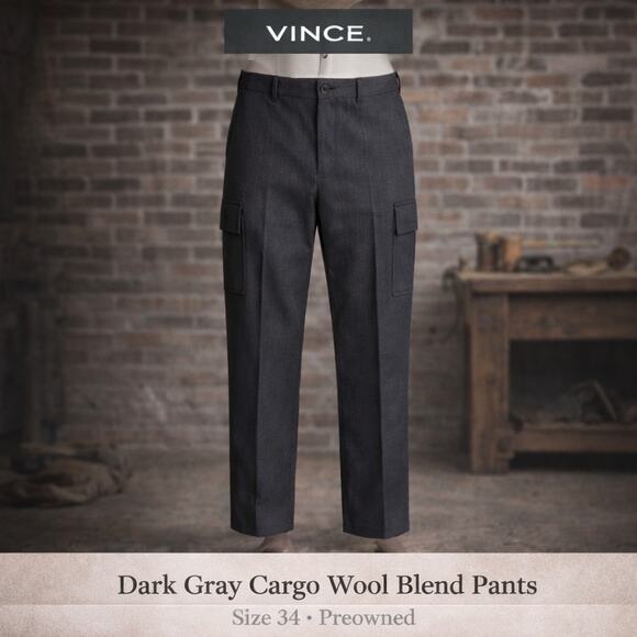 Vince Dark Gray Cargo Wool Blend Straight Leg Pants Size 34